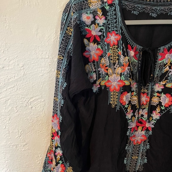 Johnny Was Black Embroidered Tunic with Pink Accents - Picture 2 of 6